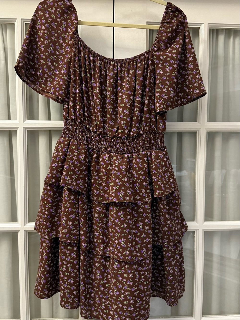 Brown Floral Tiered Mini Dress